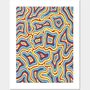 Yellow Blue Purple Red Groovy Liquid Marble Swirl Posters and Art